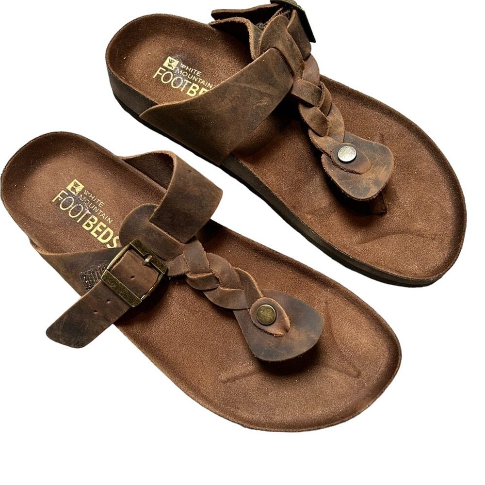 White mountain footbed leather braided sandals 7